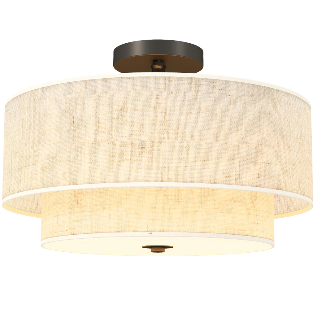 Lampada a sospensione doppia in lino ¨C Minimal ¨C crema