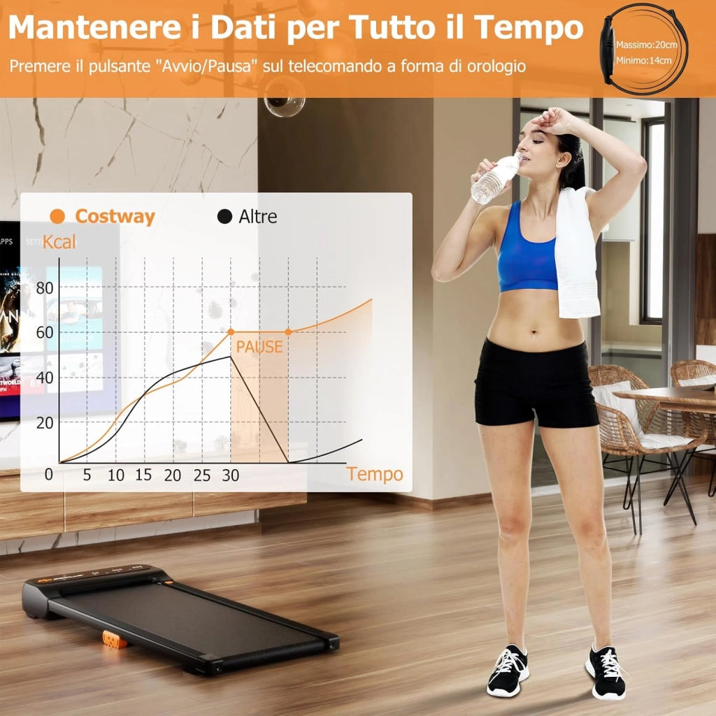 Tapis Roulant Senza Manubrio, Tapis Roulant Sotto Scrivania per Casa/Ufficio con 12 Programmi, Telecomando a Forma di Orologio e Schermo Touch LED, Senza Installazione, Capacità 120 kg
