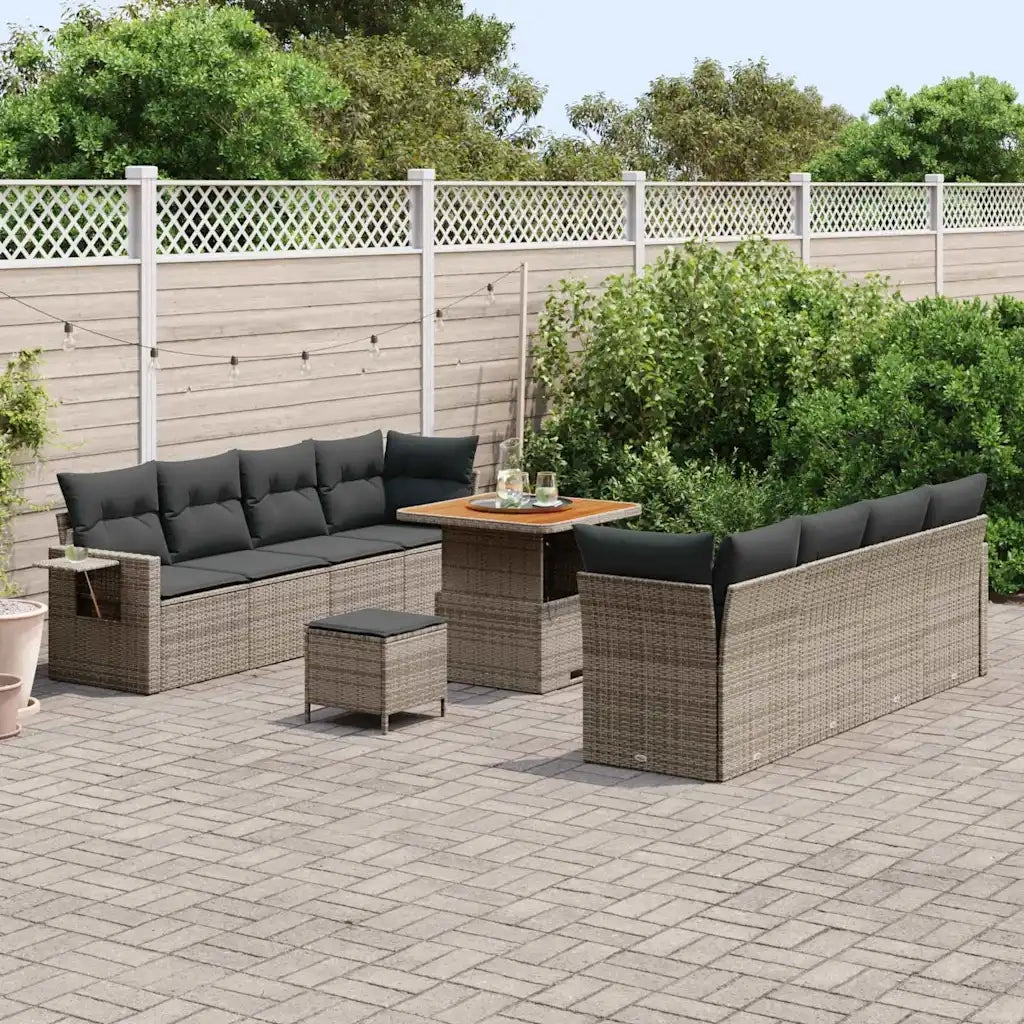 Set Divano da Giardino 11 pcs Grigio Poly Rattan 3361718