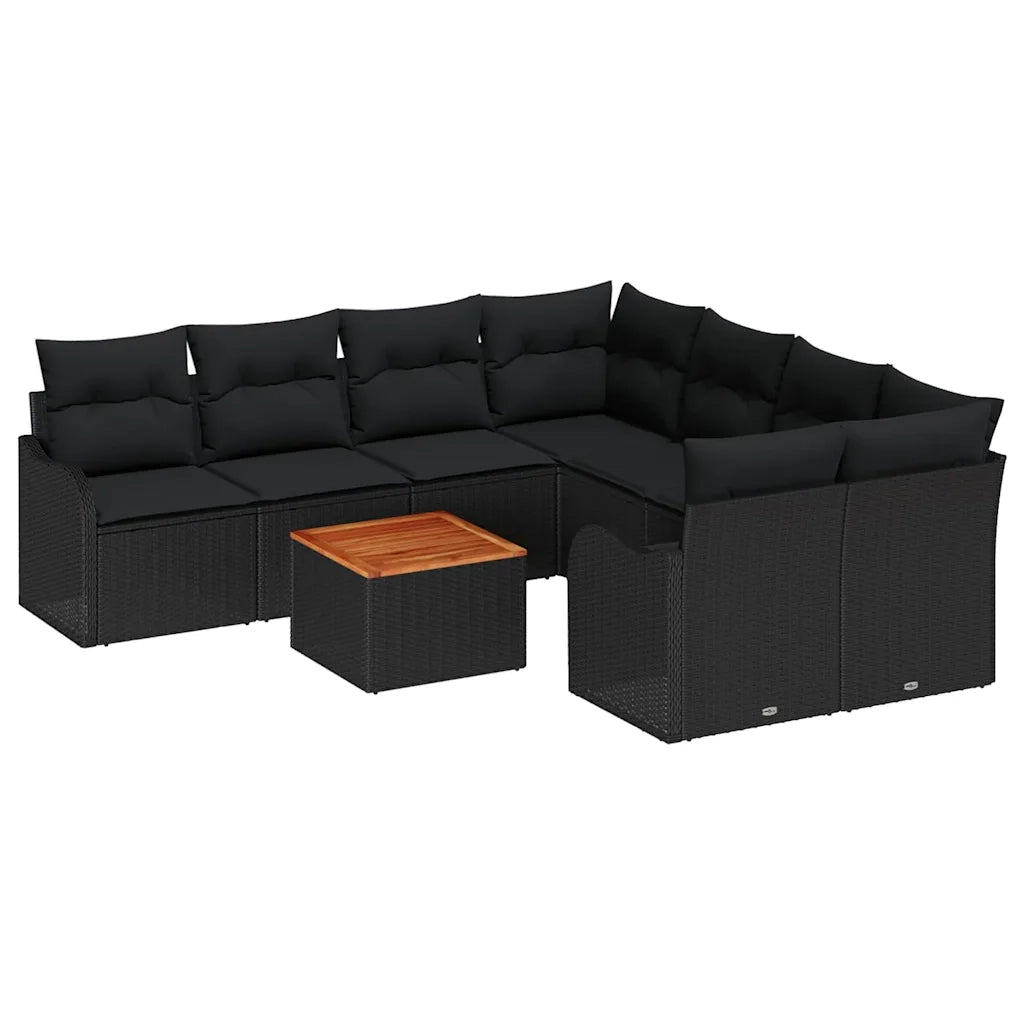 Set Divano da Giardino con cuscino 9 pcs Nero polyrattan