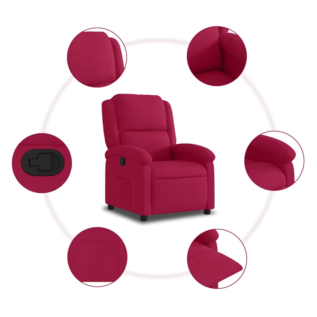 Poltrona | Sedia Relax Reclinabile Rosso Vino in Velluto
