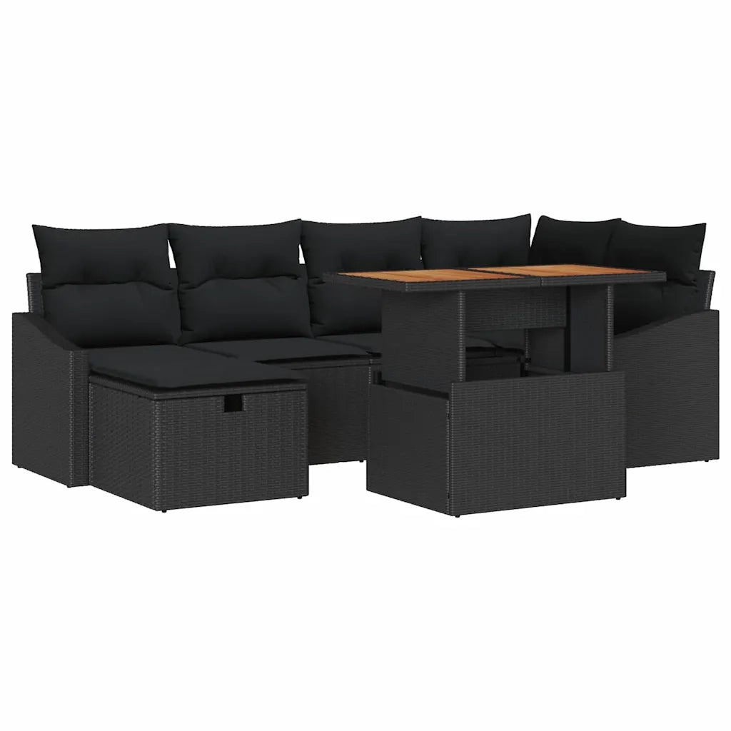 Set Divano da Giardino con cuscino 7 pcs Nero polyrattan 3360027