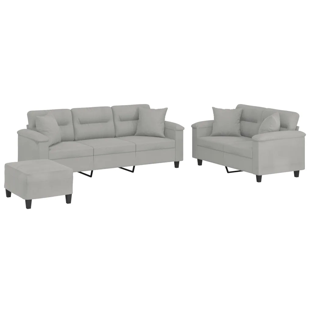 Set Divani 3 pz con Cuscini Grigio Chiaro in Tessuto Microfibra 3202357