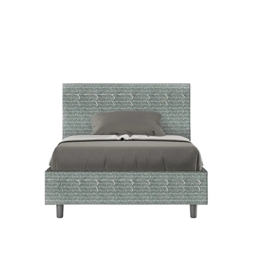 Letto una piazza e mezza con rete imbottito 120x200 tessuto Aragona 7 azzurro Adele