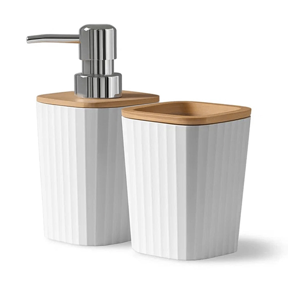 Set accessori bagno bianco in plastica e bambù 5 pezzi – Show