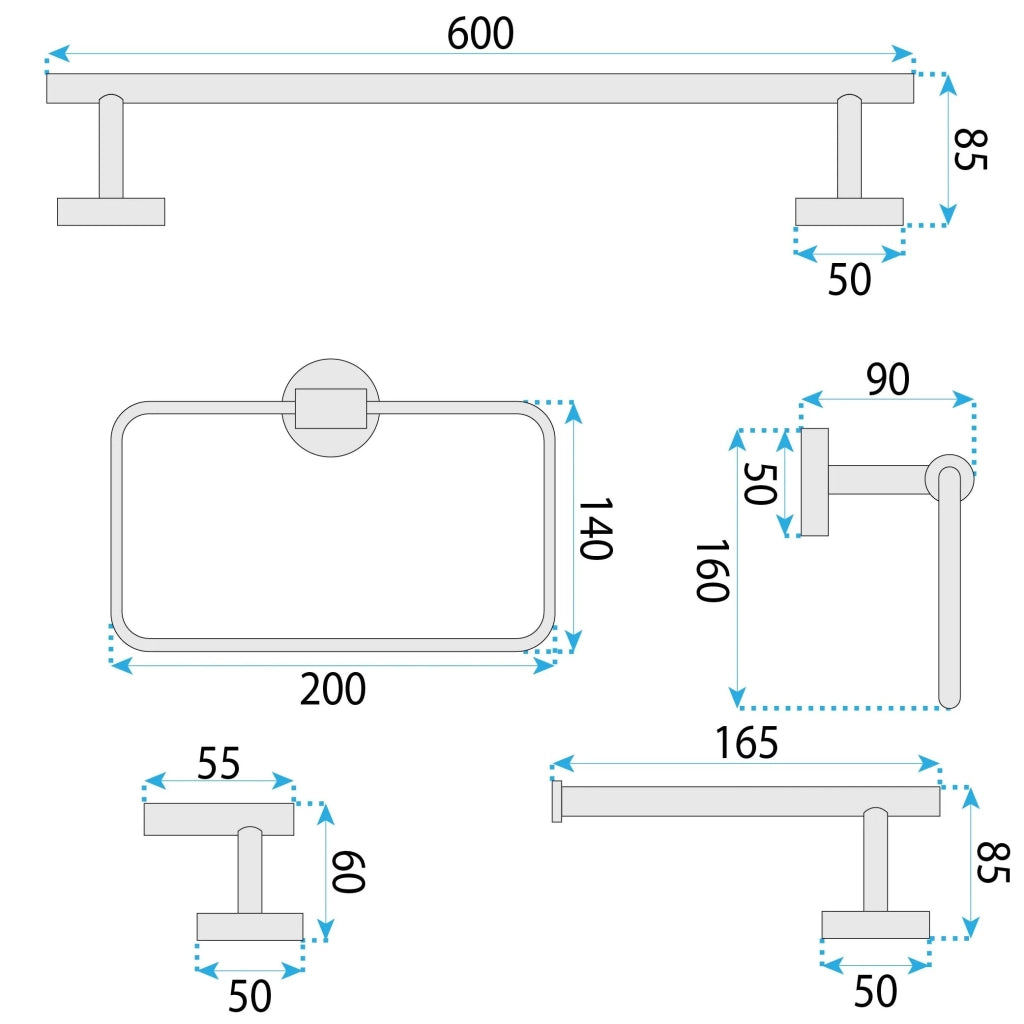 Set Accessori Da Bagno Grid Black 4 Pezzi