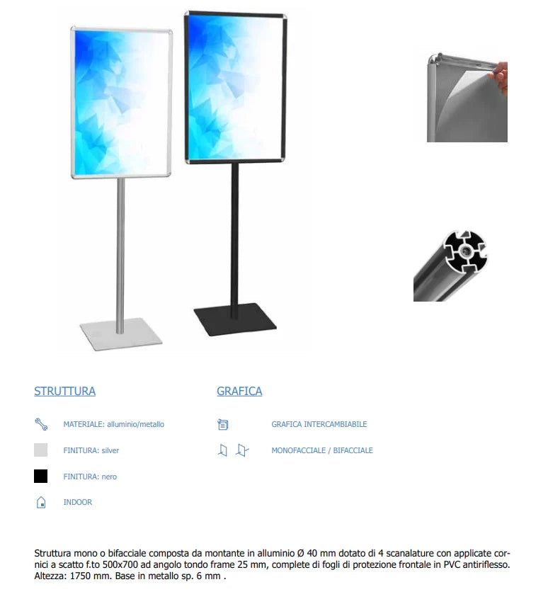 Porta Comunicazioni con Cornice A3 - Monofacciale Alluminio