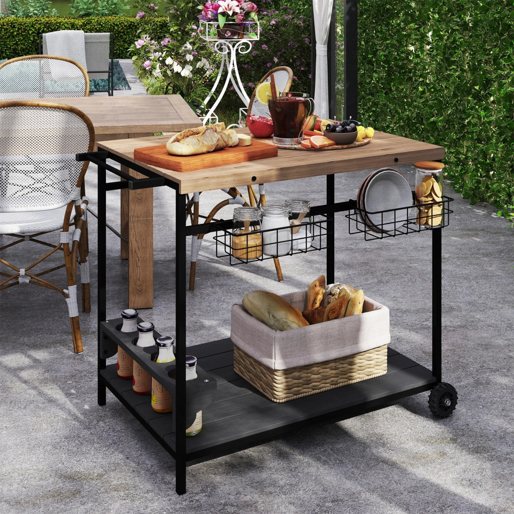 Carrello da giardino con 2 ripiani e 2 cestelli ¨C zephmum ¨C legno e metallo