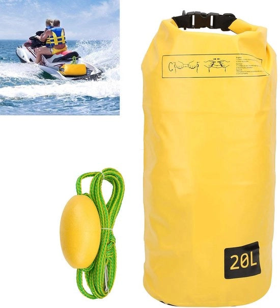 Sistema di stabilizzazione per barche/kayak - Sacchetto di stabilizzazione 20L - Corda galleggiante - Stabilizzatore per barche/kayak - Materiale PVC resistente alle sollecitazioni - Adatto per tavole da surf - Stabilizzatore