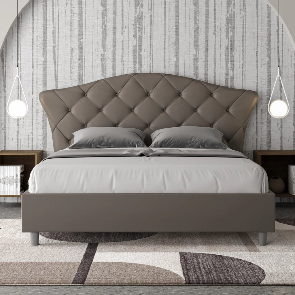 BS COM Letto matrimoniale con rete imbottito 160x190 similpelle cappuccino