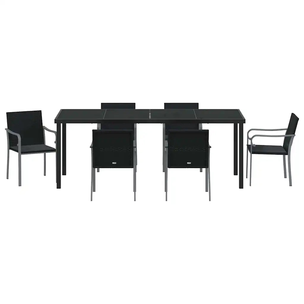 Set da Pranzo per Giardino 7 pcs Nero e Grigio Rattan in PE 3379056