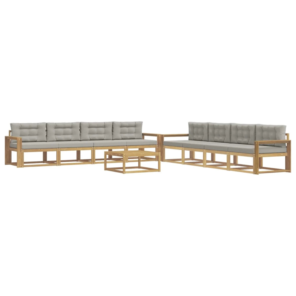 Set di divani da esterno 9 pz Bianco e Grigio Chiaro Poliestere 3386240