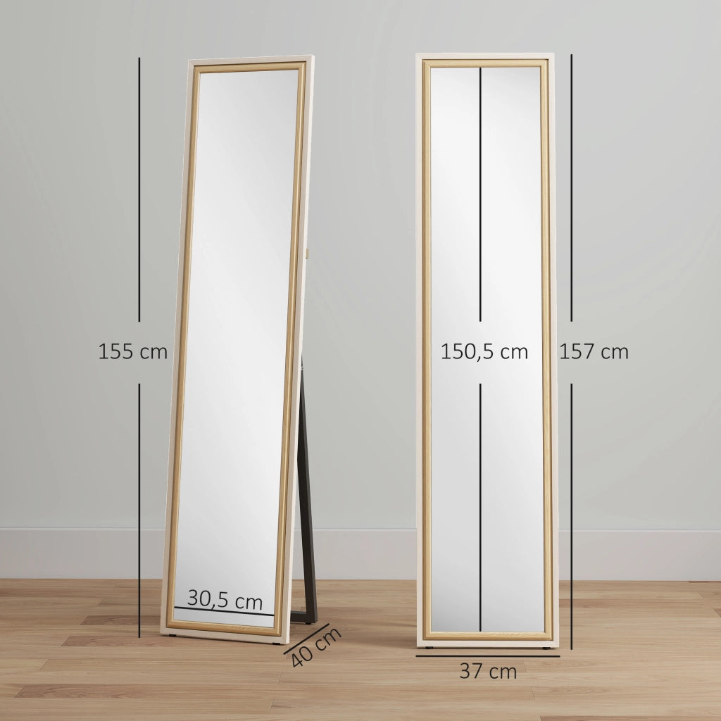 Specchio a Pieno Corpo Inclinabile ¨C Minimal ¨C Bianco e Naturale 157x37 cm