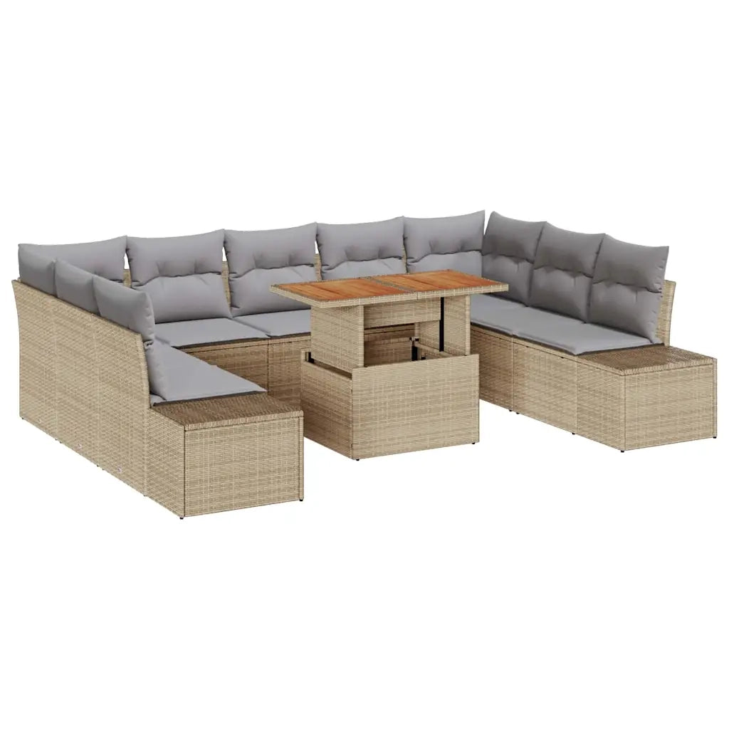Set da Pranzo per Giardino con cuscino 10 pcs Beige e grigio 3350007