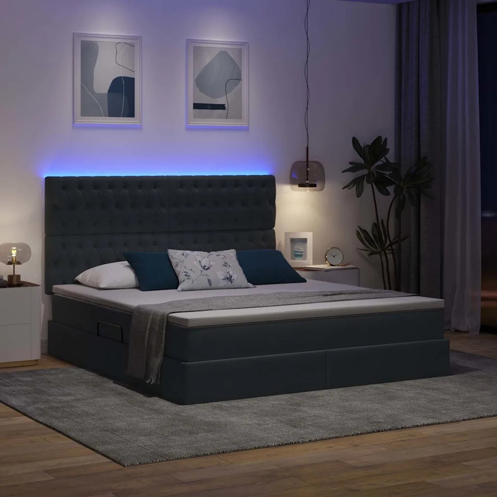 Letto con contenitore e LED Grigio scuro 180 x 200 cm Velluto