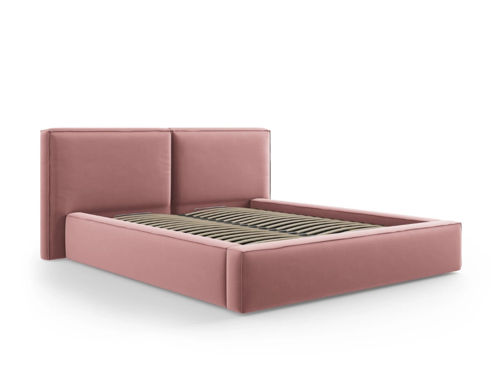Cosmopolitan Design - Letto a cassettone con testiera doppia "Arendal" 200x200cm in velluto rosa 