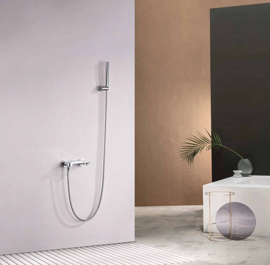 IMEX Set doccia monocomando cromato in ottone e zama con tubo flessibile acciaio 180 cm staffa fissa ABS doccetta rotonda cartuccia ceramica Ø35 mm Serie OLIMPO Imex-BDC033-5