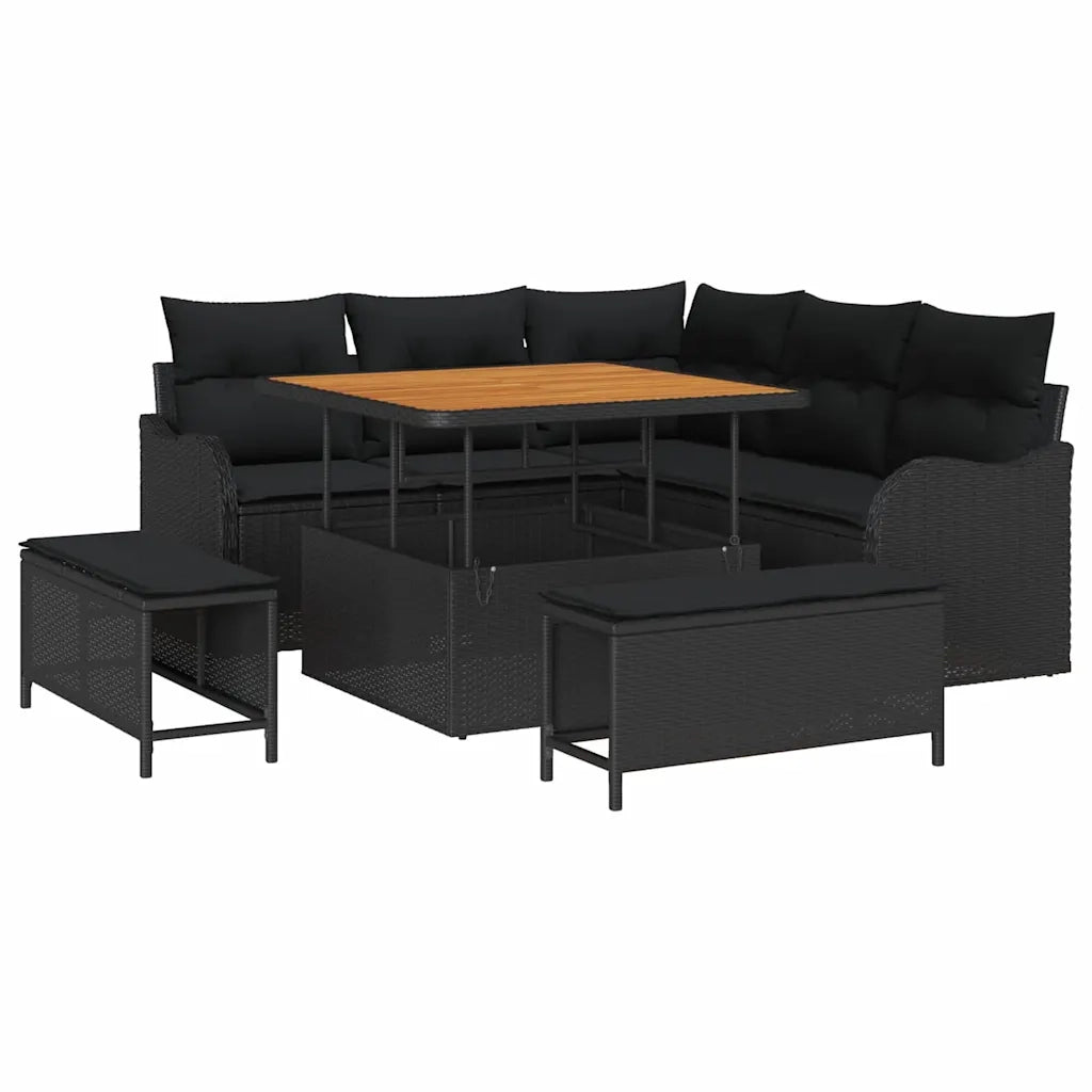 Set Divano da Giardino con cuscino con archiviazione 8 pcs Nero 3364204