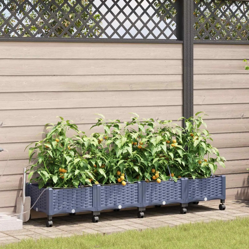 Vaso da Giardino con Irrigazione e Ruote 4 pz Grigio PP 3423145