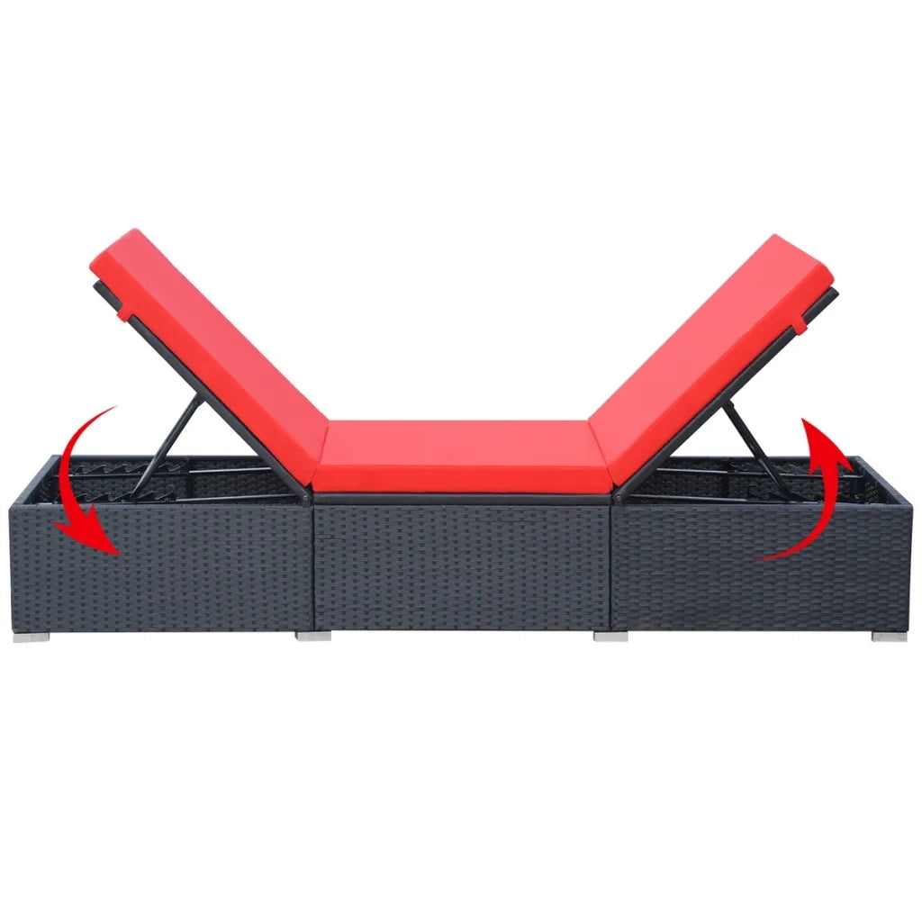 Lettino Prendisole con Cuscino in Polyrattan Nero 44405