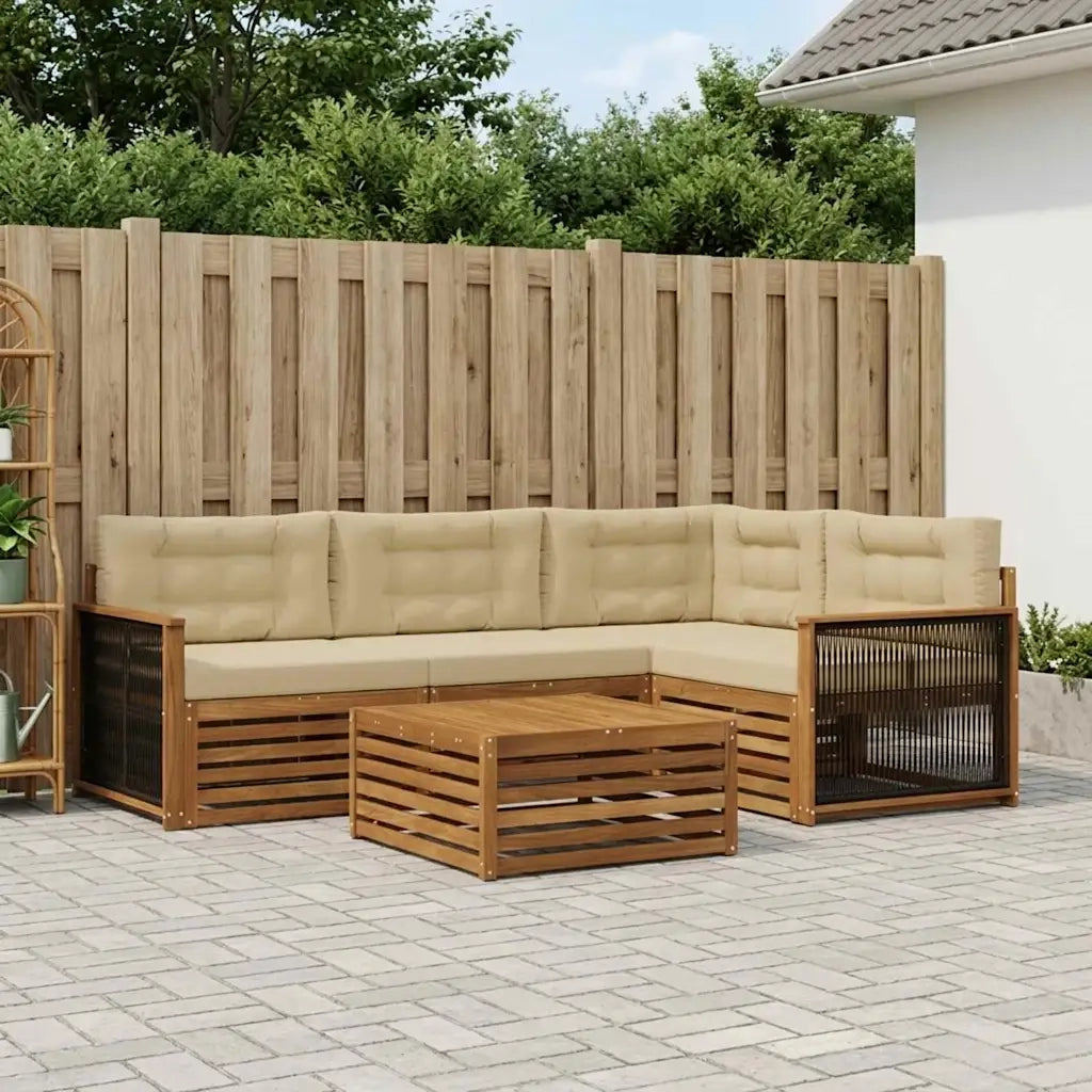 Set di divani da esterno con cuscino 5 pcs Naturale e Beige 3383326