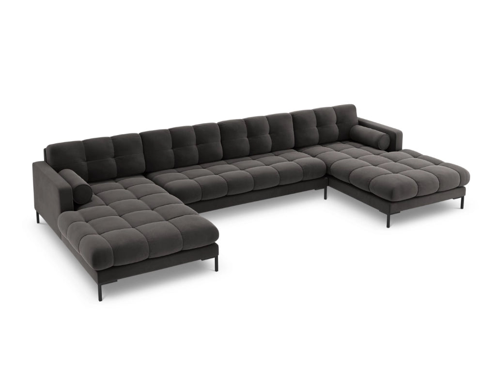 Cosmopolitan Design - Divano panoramico "Bali" 7 posti in velluto grigio scuro 