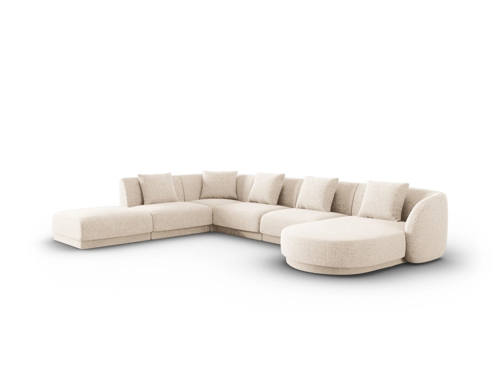 Cosmopolitan Design - Divano panoramico sinistro "Tulum" 6 posti in ciniglia beige chiaro 