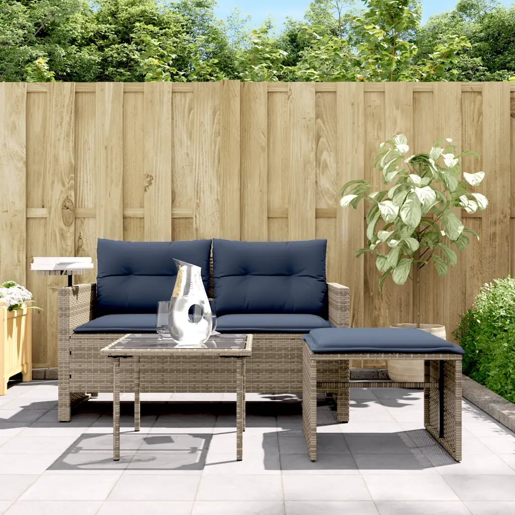 Set Divani da Giardino 3 pz con Cuscini Grigio in Polyrattan 365464