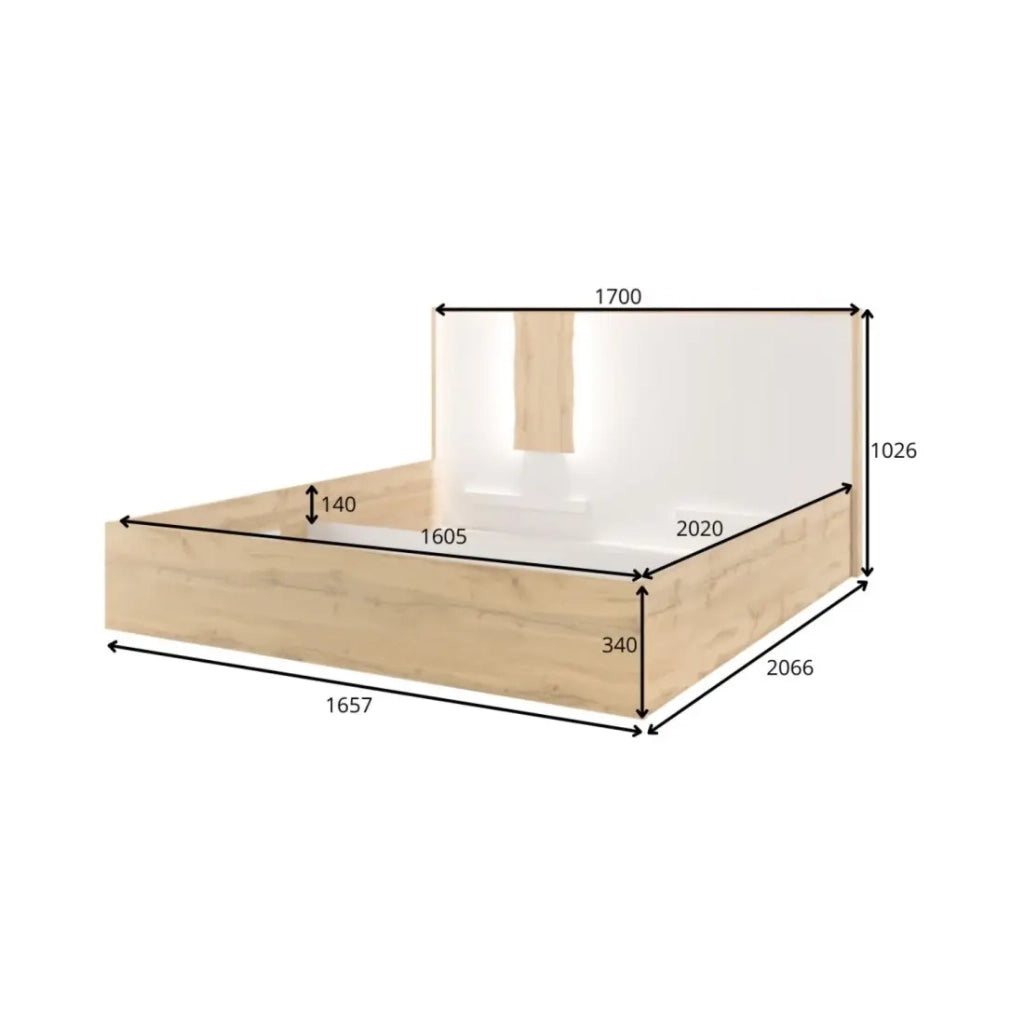 Camera WOOD color noce e bianco con letto 160x200 LED, comò, comodini e armadio