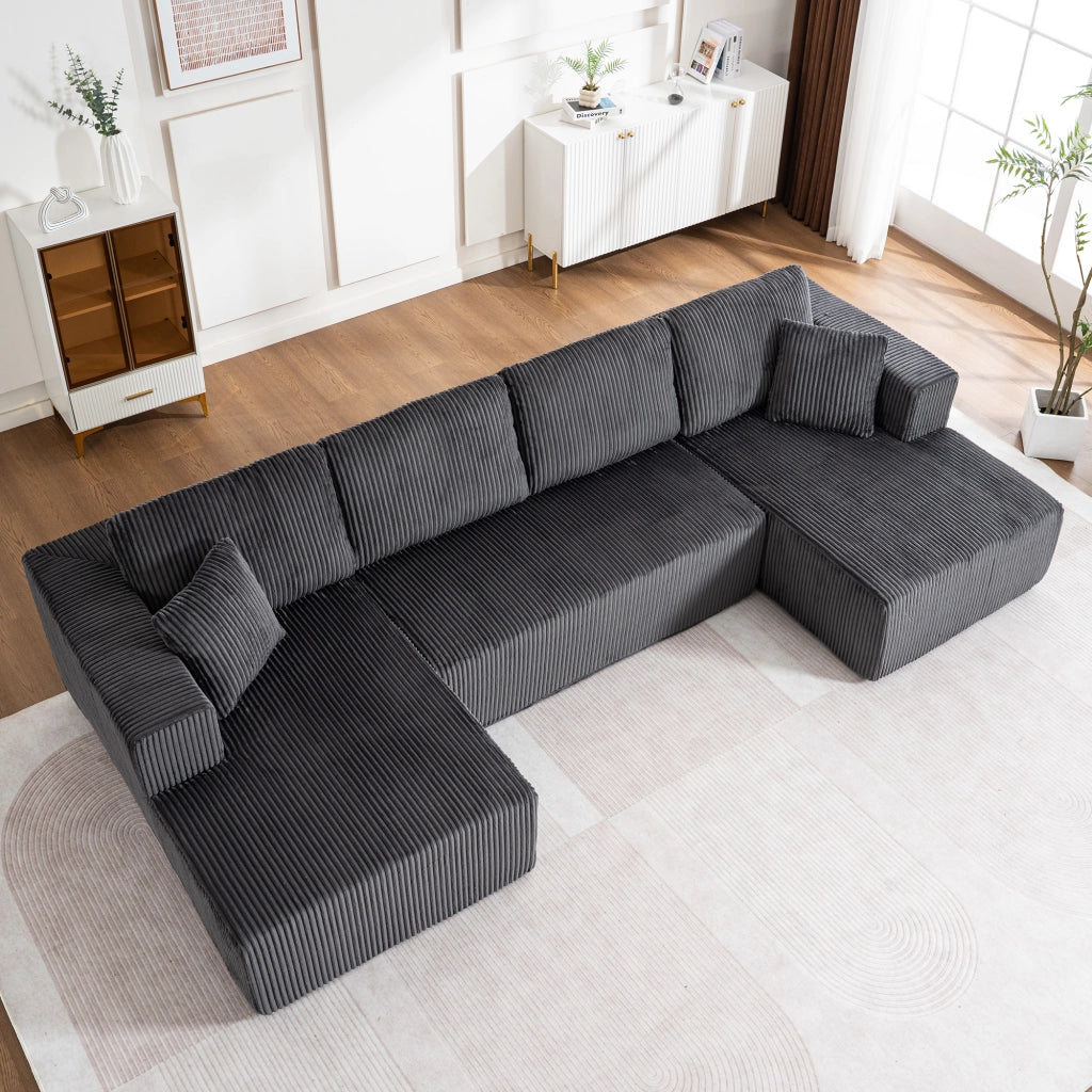 Divano Modulare U a 5 Posti in Tessuto con Chaise Longue ¨C Xylo ¨C Grigio Chiaro