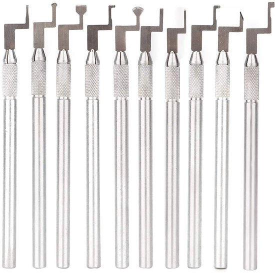 Serie di utensili per decorazione metallica - 10 pezzi - alta qualità - formato compattibile - manico 0,8 cm