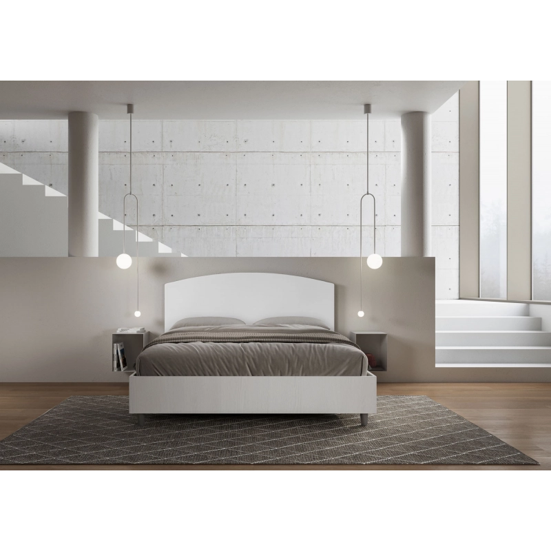Letto Matrimoniale 160x200 cm struttura bianco frassino testata Antilia - Bianco,Similpelle,Senza rete