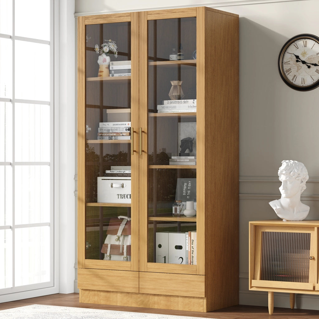 Libreria con Vetrina e Cassetti Push-To-Open ¨C MINIMAL ¨C Legno, 80x40x160 cm