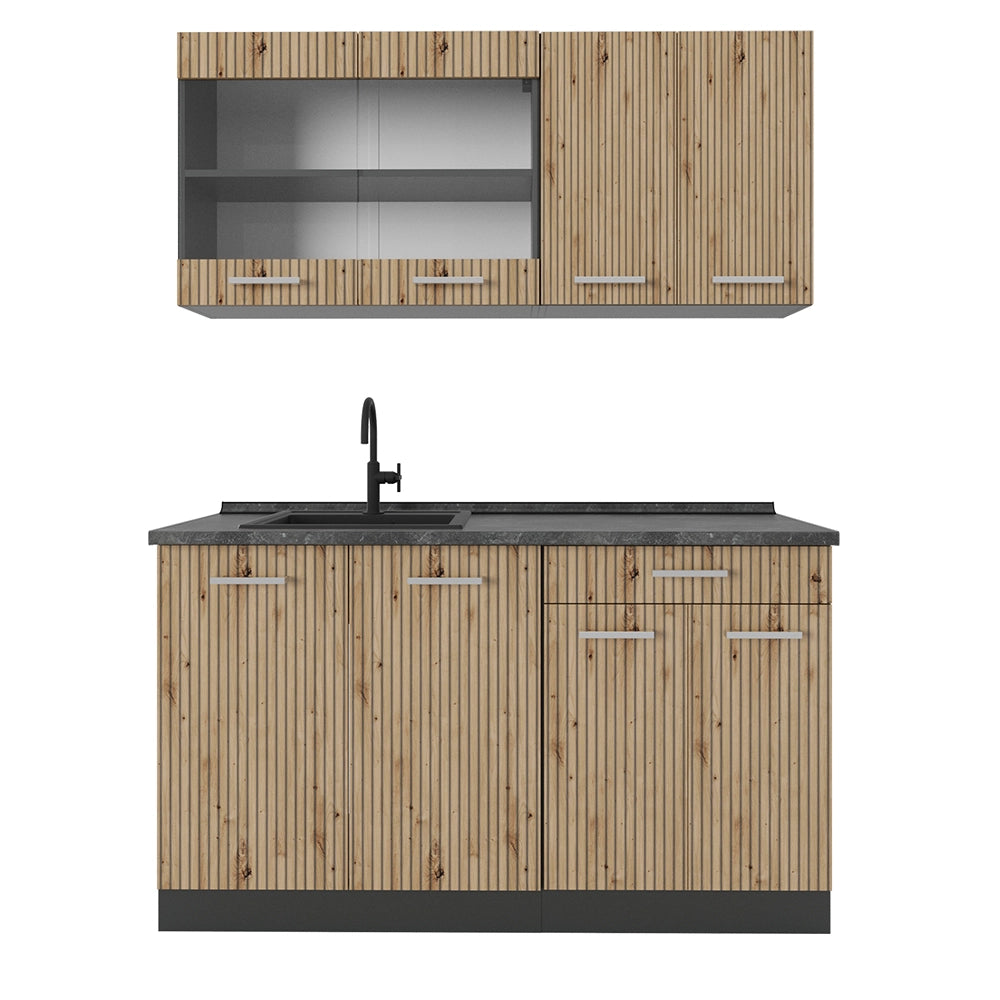Vicco Cucina monoblocco Rovere artigianale/antracite 140 cm , PL Antracite