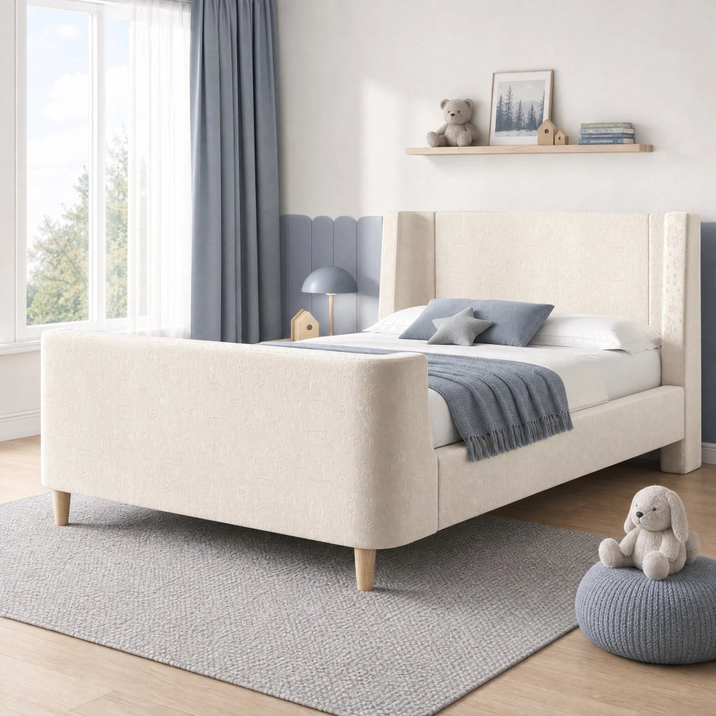LETTO A SLITTA 90x200 cm Beige in velluto per cameretta bambini