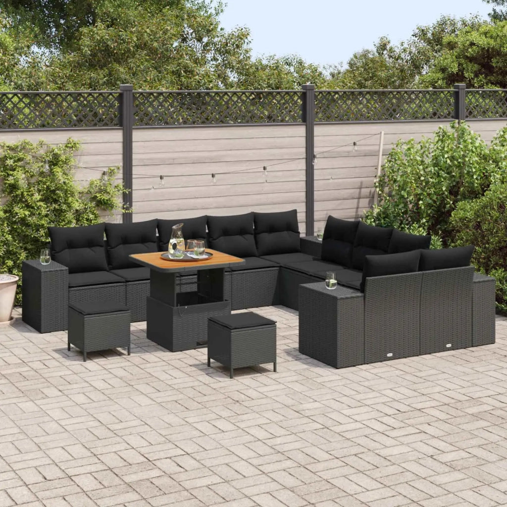Set Divano da Giardino con cuscino 13 pcs Nero polyrattan 3364009