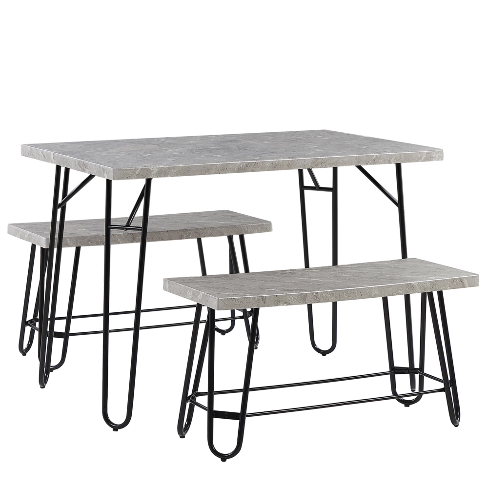 Set da pranzo Top impiallacciato marmo grigio e Nero 2 panche 4 posti industriale