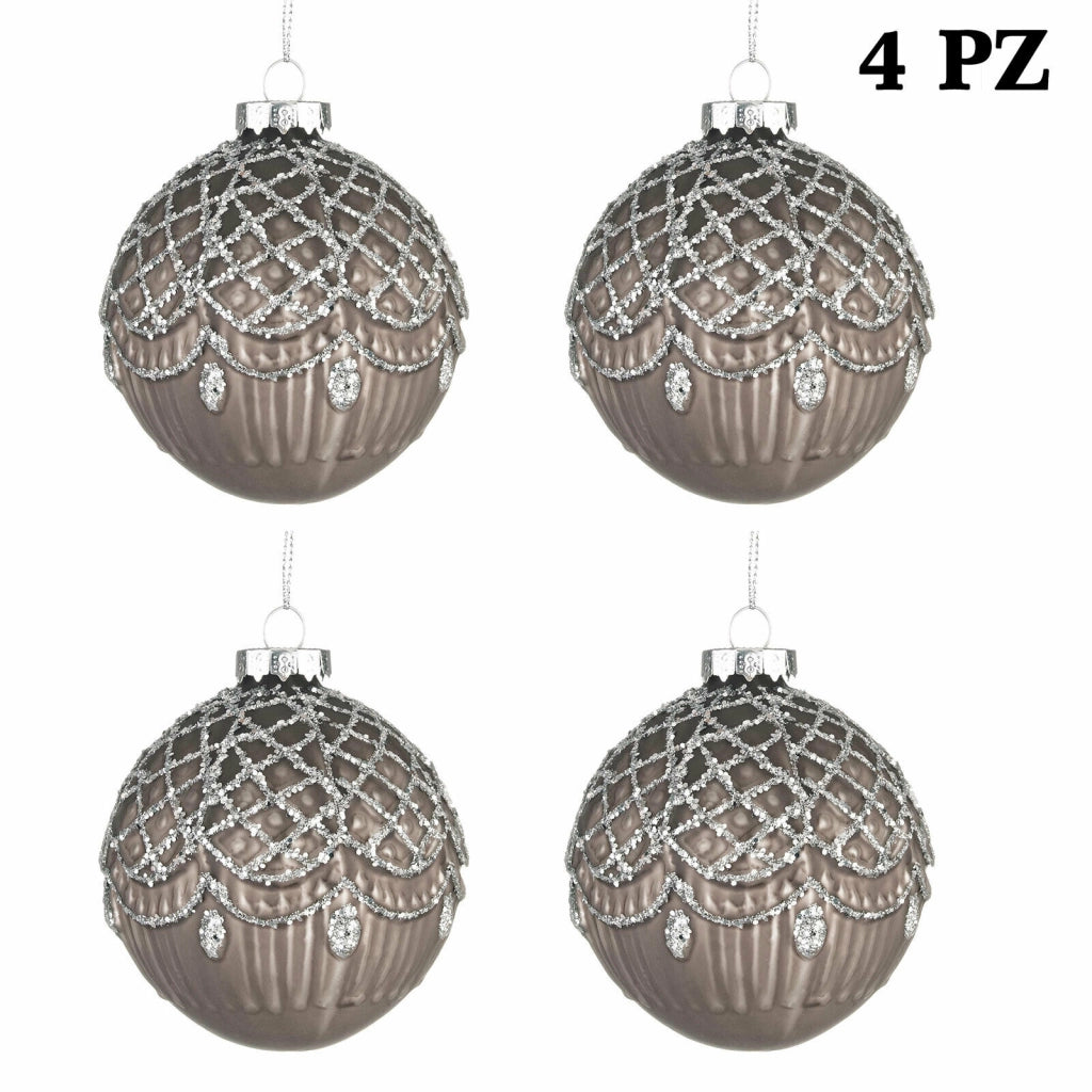 Palle di Natale in Vetro Marrone Argento per Albero Addobbi Decorazioni Natalizi