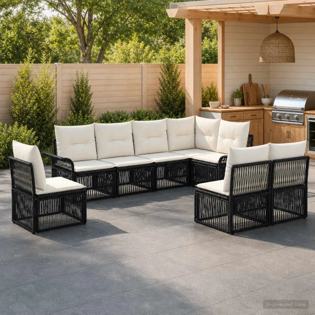 Set Divano da Giardino 8 pz Nero polyrattan 3434845