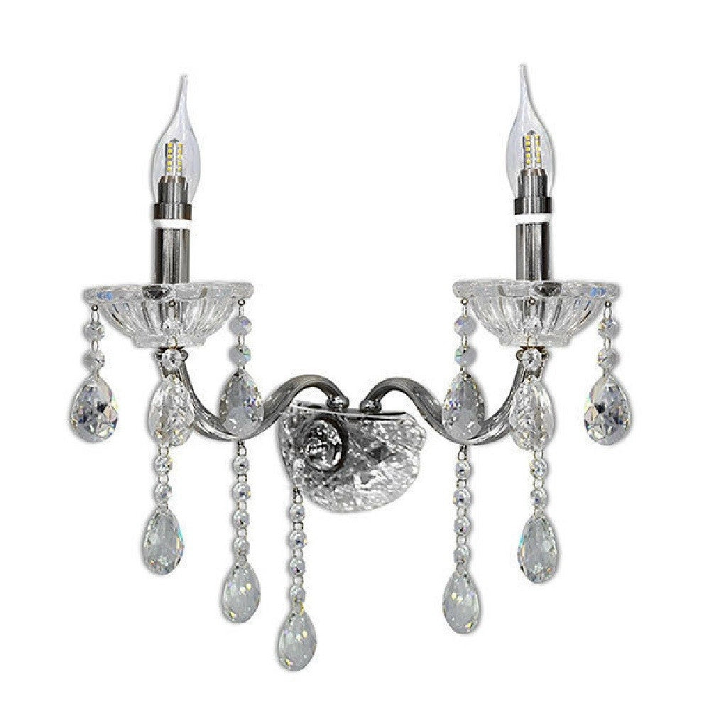 Trade Shop - Applique Candelabro Gocce Pendenti Cristallo Acrilico 2 Bracci Attacco E14 E35 -