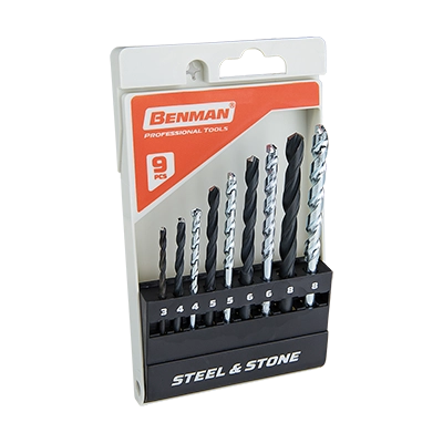 SET PUNTE PER CEMENTO E METALLO HSS & STONE 9PZ - BENMAN 