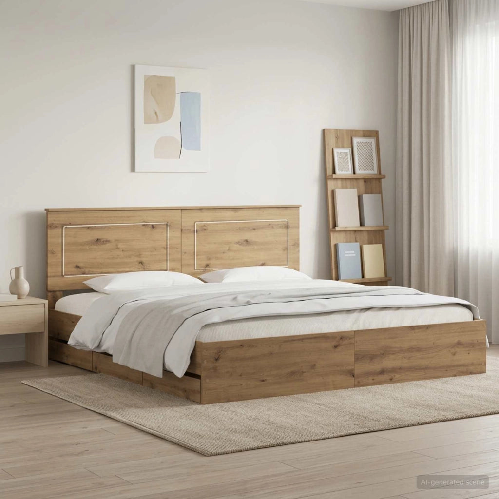 Bed Frame with Storage and Headboard Artisan Oak 180 x 200 cm 3445836