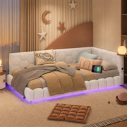 Daybed 90x200 cm in Vliesimitat bianco con luce LED ambientale, USB e Type-C