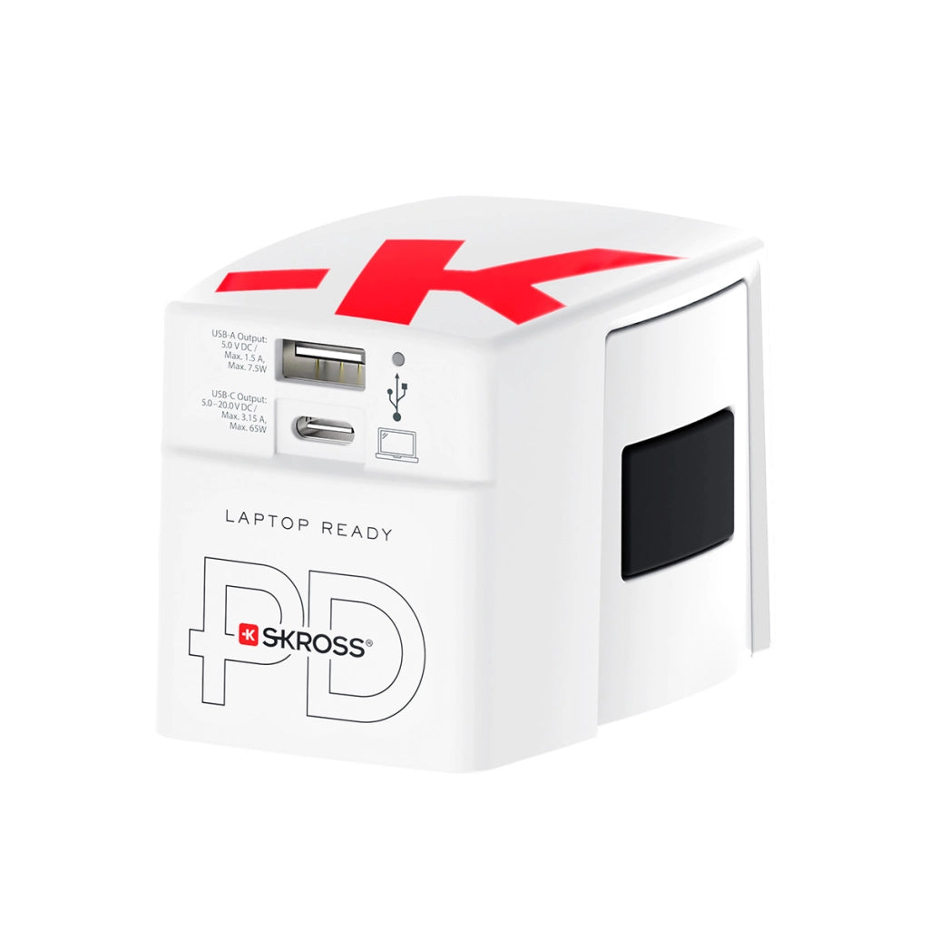 Adattatore da Viaggio Universale 3A USB-A / USB-C Power Delivery 65W Bianco Skross