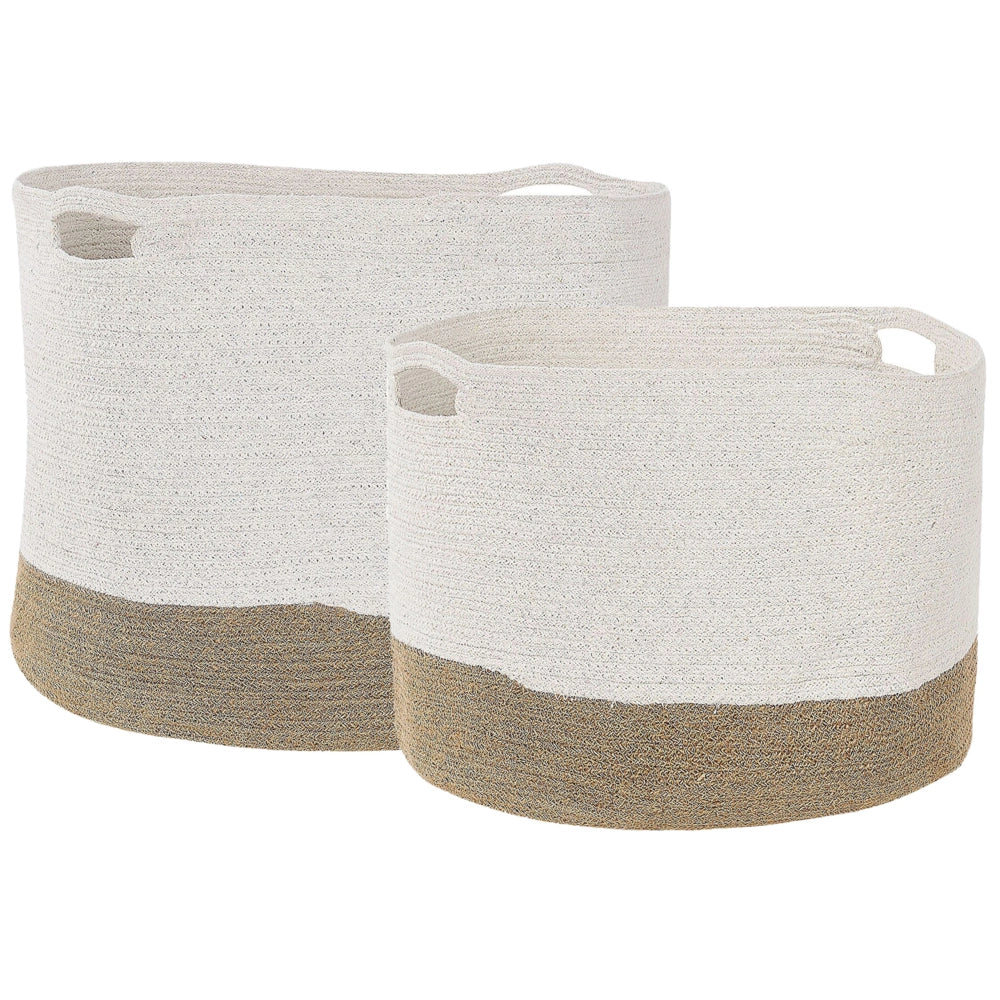 Set di 2 cesti in cotone e iuta di colore bianco e beige stile boho interno esterno