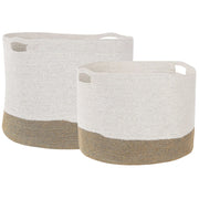 Set di 2 cesti in cotone e iuta di colore bianco e beige stile boho interno esterno