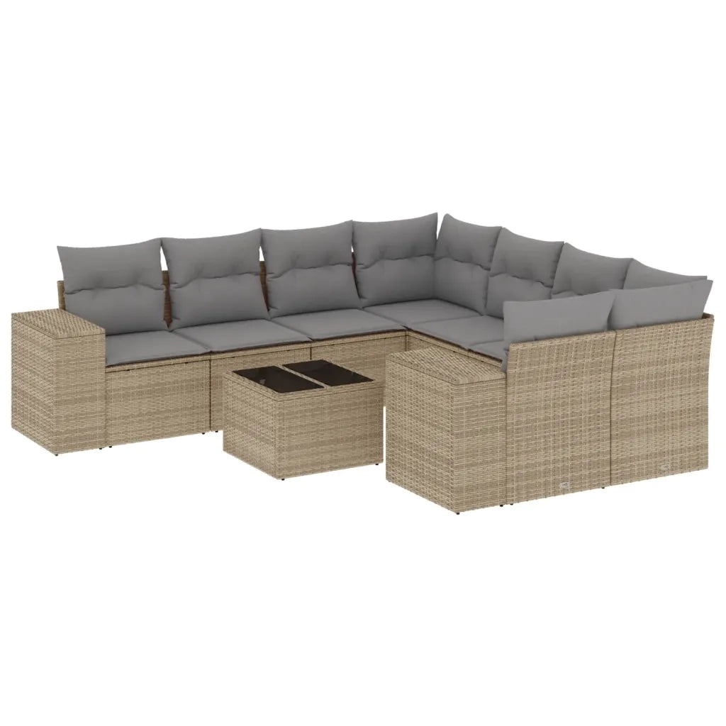 Set Divano da Giardino 9 pz con Cuscini Beige in Polyrattan 3254696