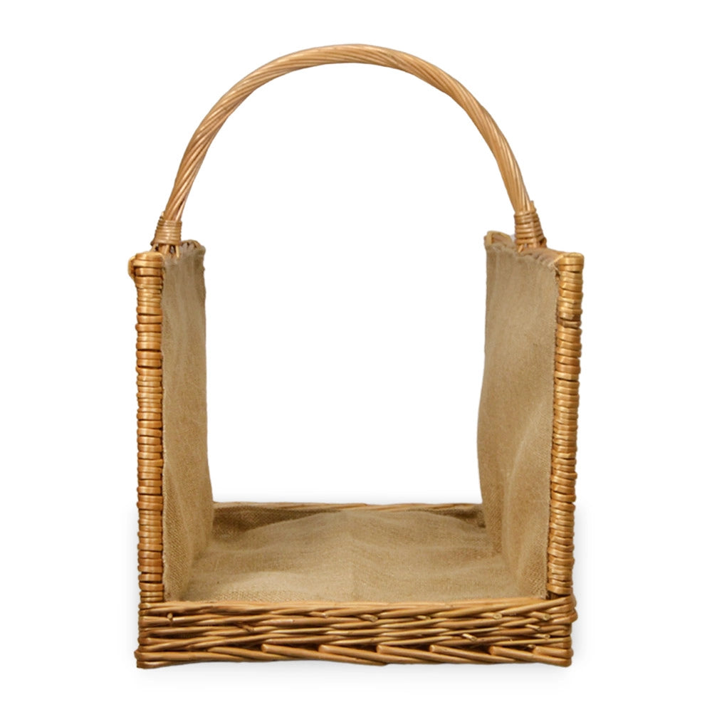 Cesta contenitore portalegna piccola aperta in vimini con juta cm 45 x 30 x h 30