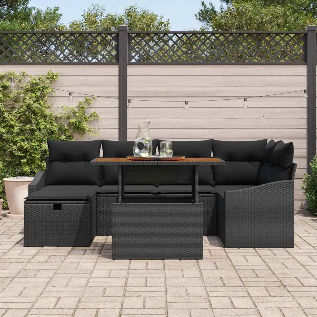 Set Divano da Giardino con cuscino 7 pcs Nero polyrattan 3360027
