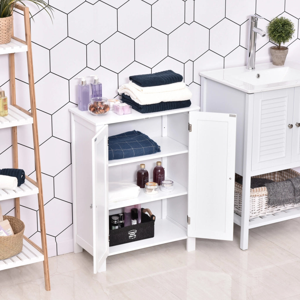 Mobiletto da Bagno con Ante e Ripiani ¨C Minimal ¨C Bianco MDF 60x30x80 cm
